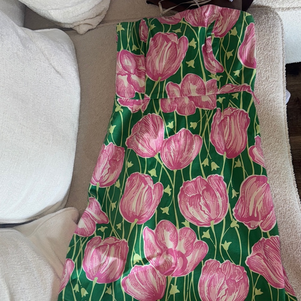 Lilly Pulitzer floral Green and Pink Strapless Dress